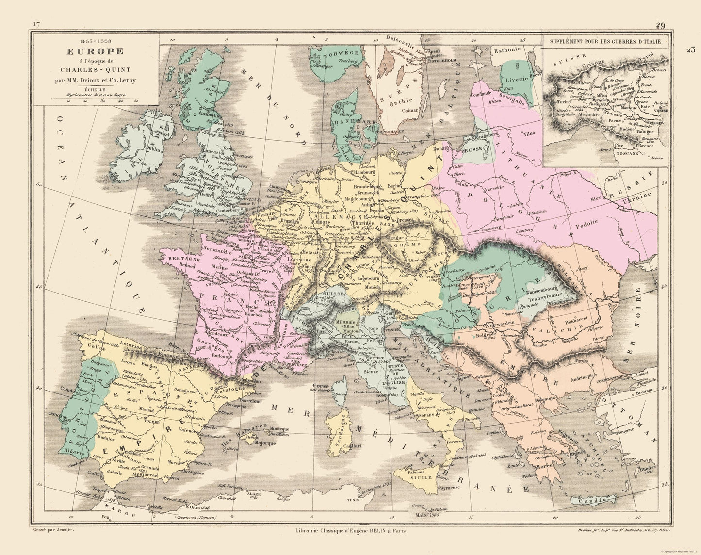 Historic Map - Europe 1453 to 1558 - Drioux 1882 - 29.06 x 23 - Vintage Wall Art