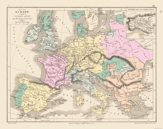 Historic Map - Europe 1453 to 1558 - Drioux 1882 - Vintage Wall Art