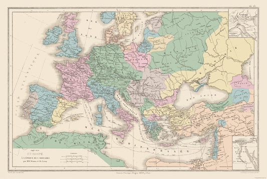 Historic Map - Europe The Crusades - Drioux 1882 - Vintage Wall Art