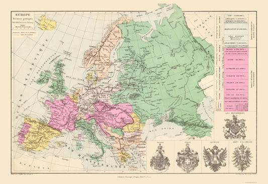 Historic Map - Europe Political Divisions - Drioux 1882 - Vintage Wall Art