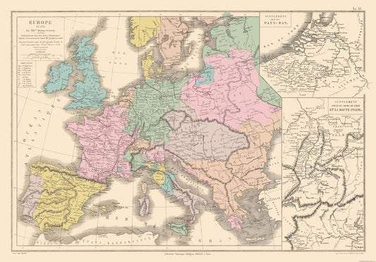 Historic Map - Europe 1715 - Drioux 1882 - Vintage Wall Art