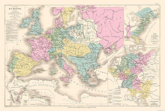 Historic Map - Europe 1715 1789 - Drioux 1882 - Vintage Wall Art