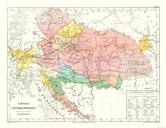 Historic Map - Austria Hungary - Cortambert 1880 - 29.80 x 23 - Vintage Wall Art