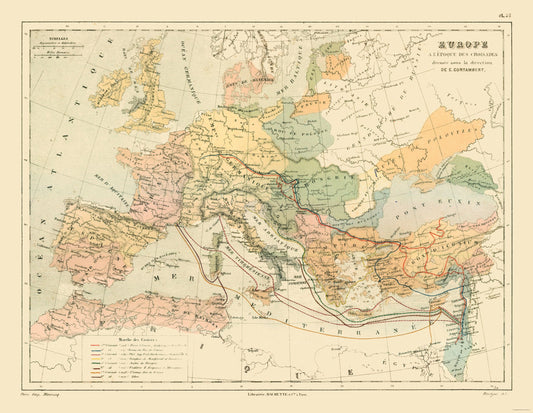 Historic Map - Europe Crusades - Cortambert 1880 - 29.71 x 23 - Vintage Wall Art