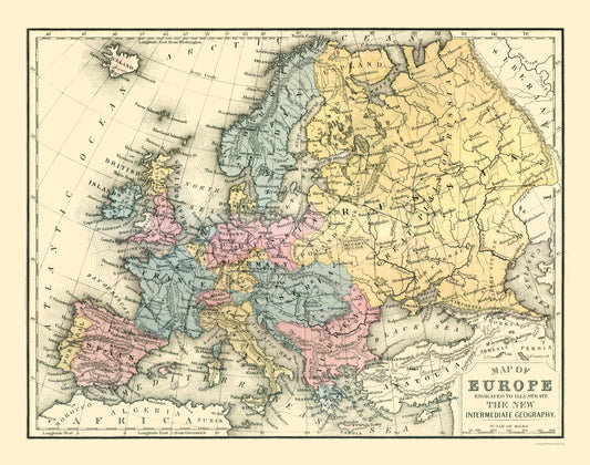 Historic Map - Europe - Mitchell 1869 - 29.16 x 23 - Vintage Wall Art
