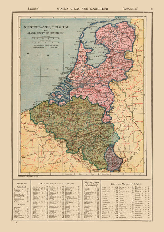 Historic Map - Netherlands Belgium - Reynold 1921 - 23 x 32.47 - Vintage Wall Art