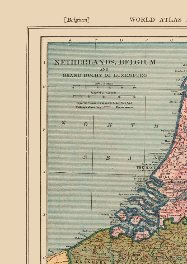 Historic Map - Netherlands Belgium - Reynold 1921 - 23 x 32.47 - Vintage Wall Art