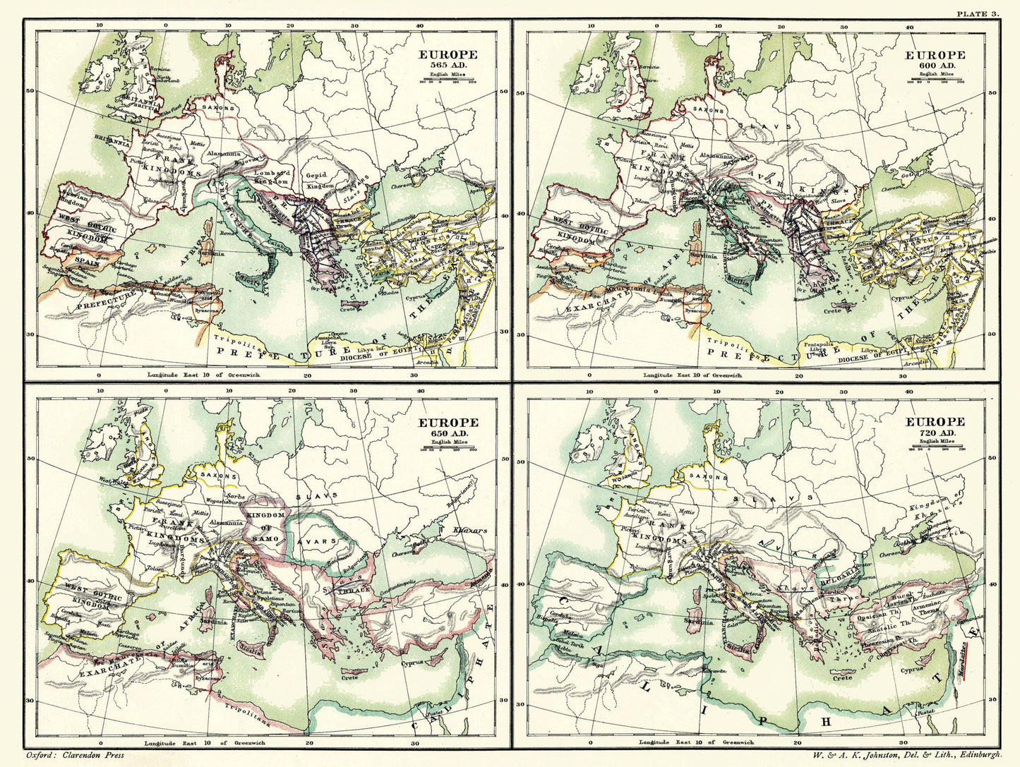 Historic Map - Europe 565 AD 720 AD - Poole 1902 - 30.58 x 23 - Vintage Wall Art