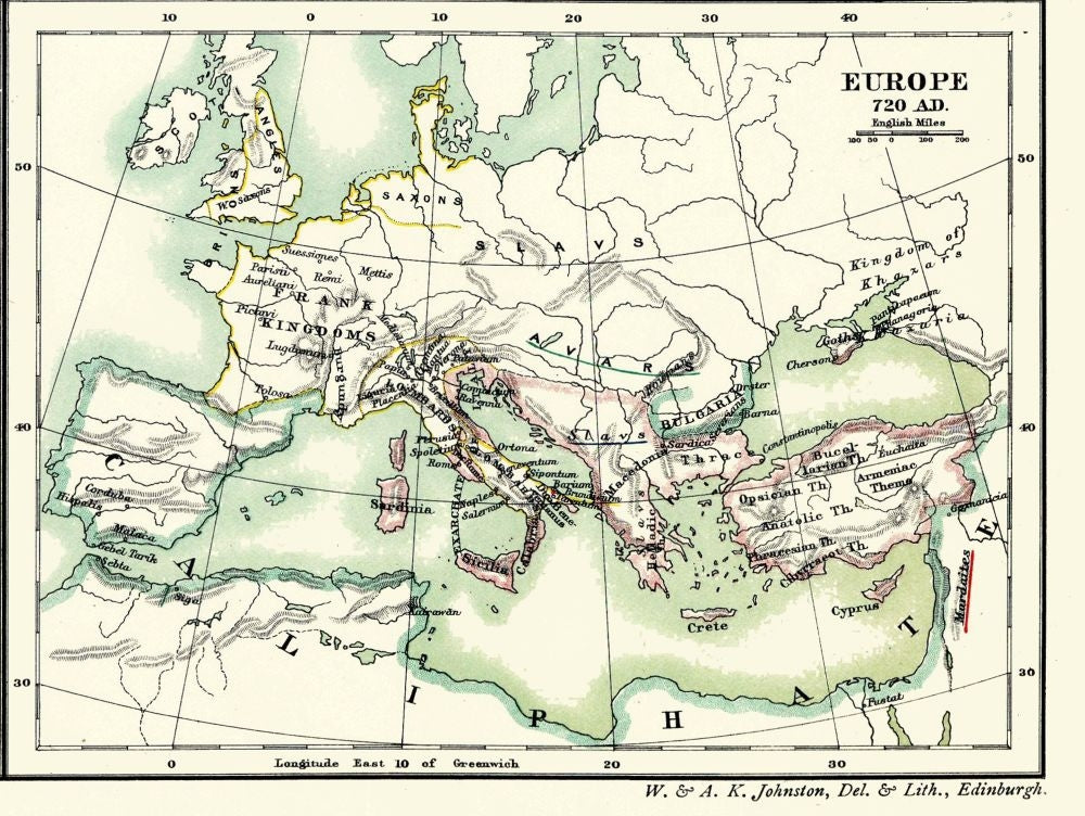 Historic Map - Europe 565 AD 720 AD - Poole 1902 - 30.58 x 23 - Vintage Wall Art