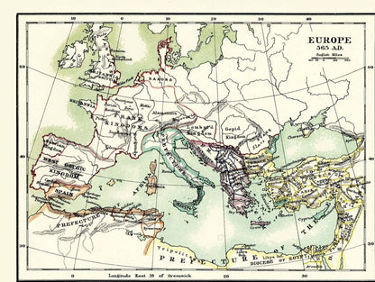 Historic Map - Europe 565 AD 720 AD - Poole 1902 - 30.58 x 23 - Vintage Wall Art