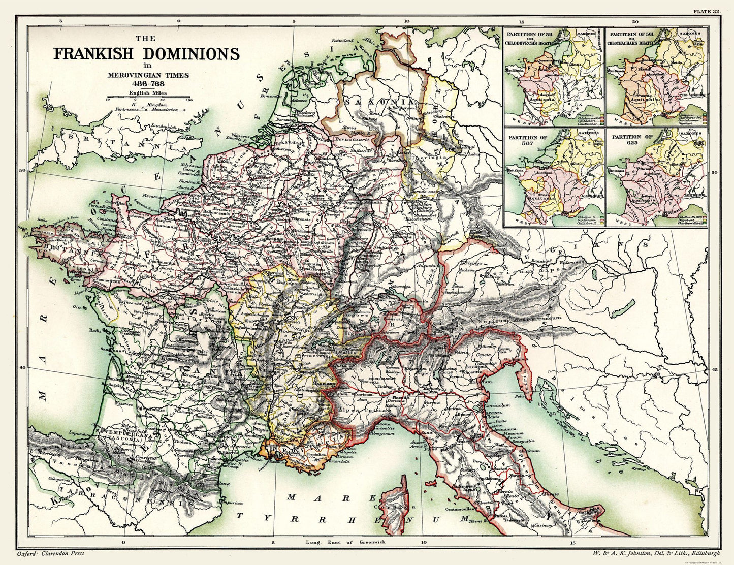 Historic Map - Frankish Dominions Merovingian 486-768 - Poole 1902 - 29.90 x 23 - Vintage Wall Art