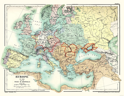 Historic Map - Europe Westphalia 1648 Peace - Poole 1902 - 29.48 x 23 - Vintage Wall Art