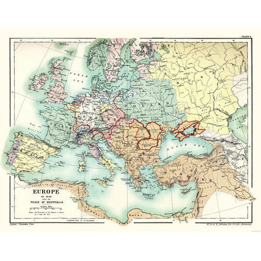 Historic Map - Europe Westphalia 1648 Peace - Poole 1902 - 29.48 x 23 - Vintage Wall Art