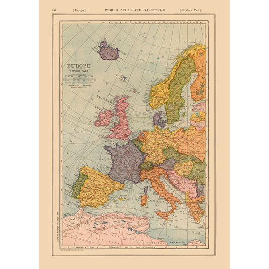 Historic Map - Europe Western - Reynold 1921 - 23 x 32.50 - Vintage Wall Art