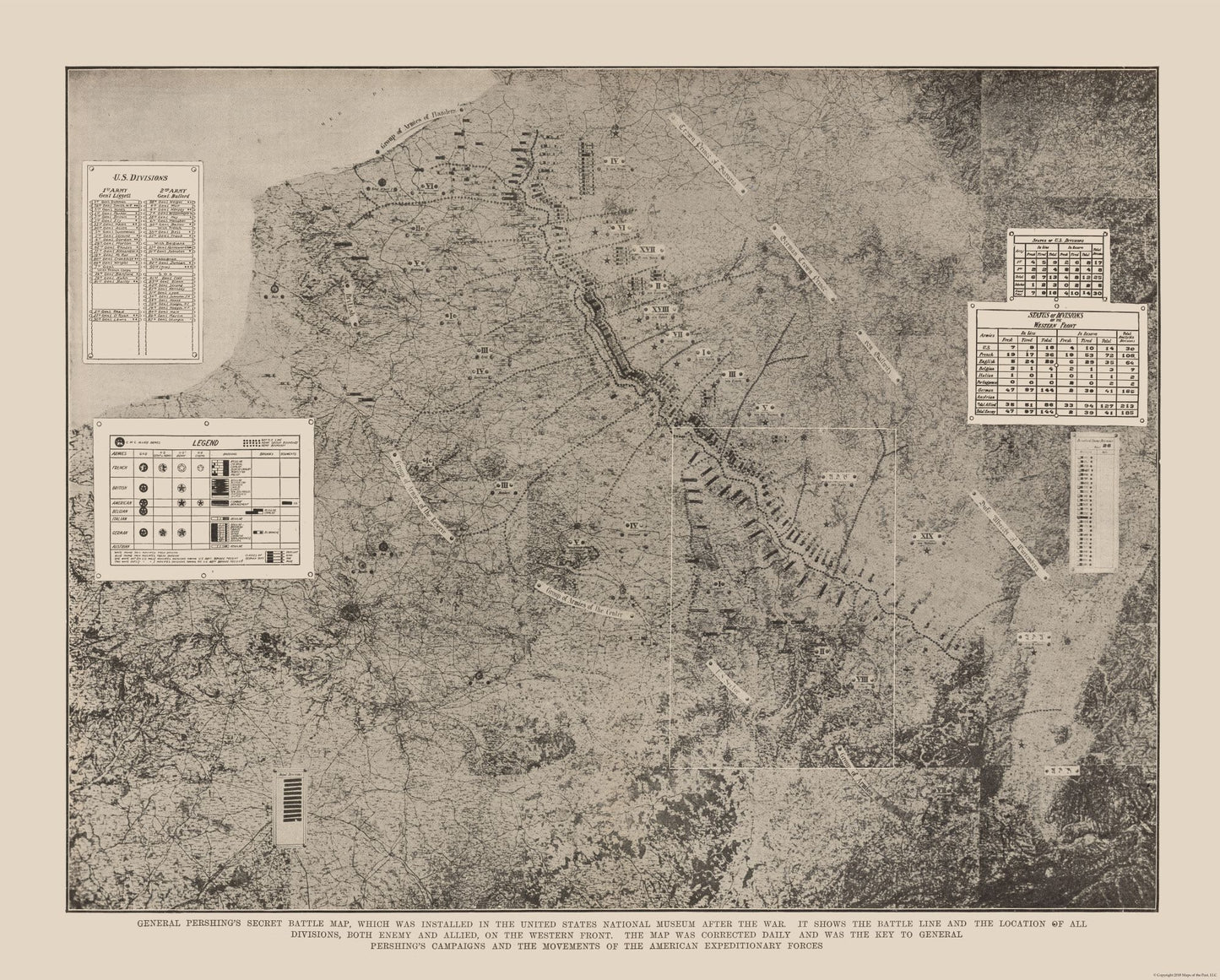 Historic War Map - Pershings Western Front World War II - Reynold 1921 - 28.62 x 23 - Vintage Wall Art