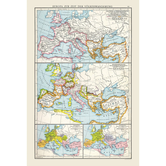 Historic Map - Europe Migrations - Droysen 1886 - 23 x 33.97 - Vintage Wall Art