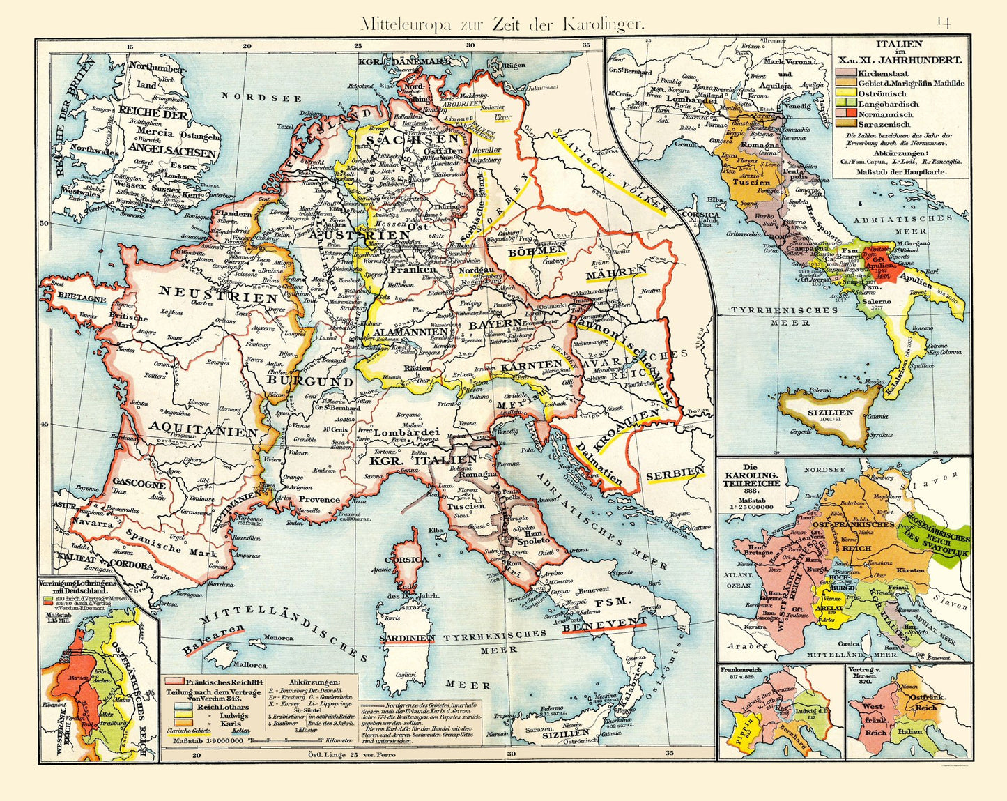 Historic Map - Central Europe Carolingians - Putzgers 1897 - 28.93 x 23 - Vintage Wall Art