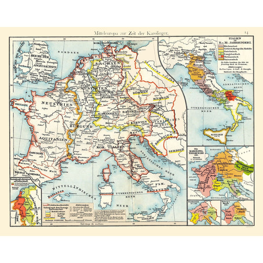 Historic Map - Central Europe Carolingians - Putzgers 1897 - 28.93 x 23 - Vintage Wall Art