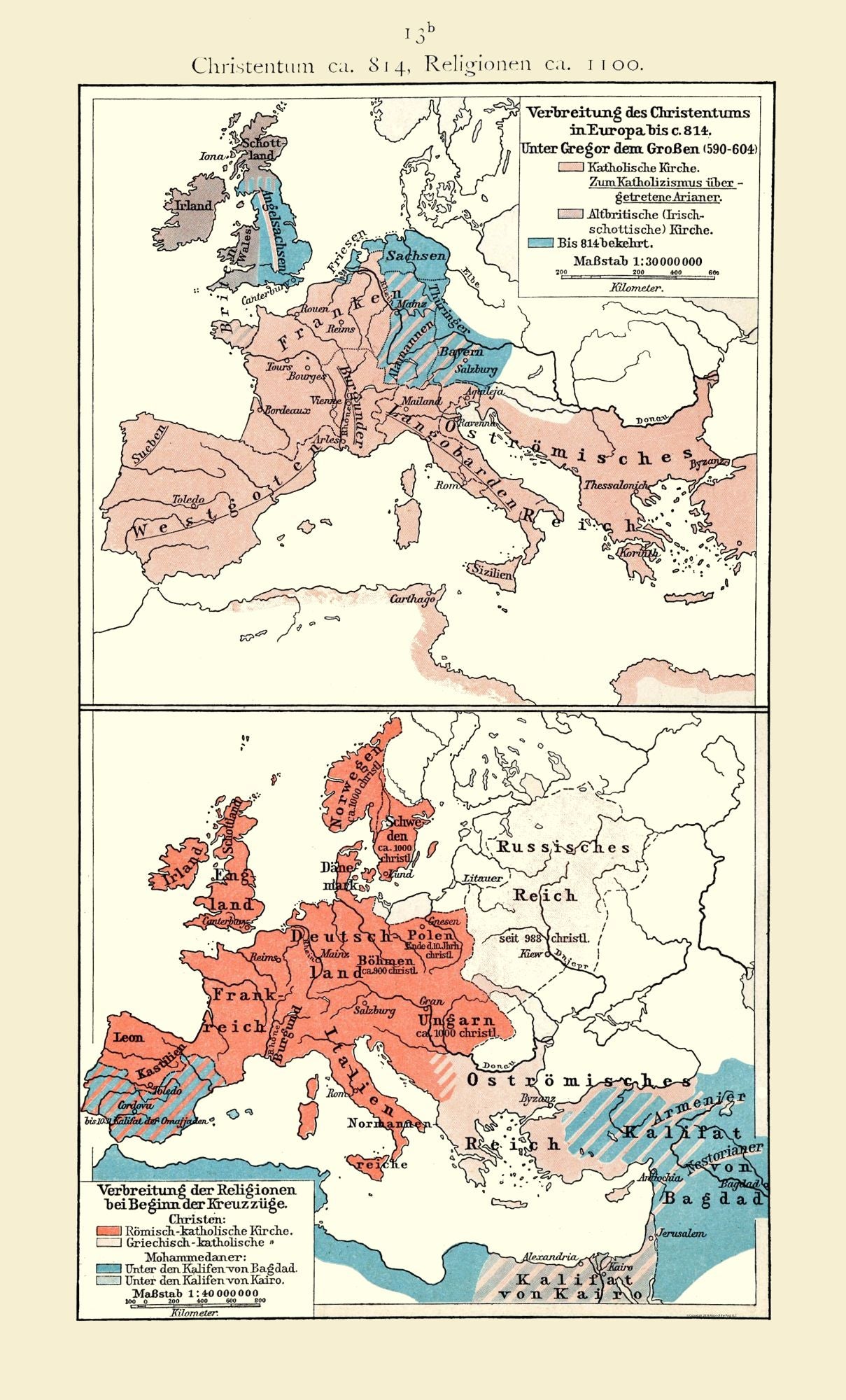 Historic Map - Europe Christianity 814 BC 1100 AD - Putzgers 1897 - 23 x 38.04 - Vintage Wall Art