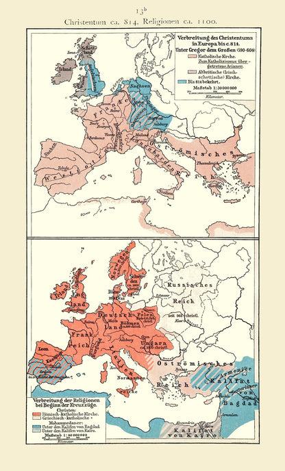 Historic Map - Europe Christianity 814 BC 1100 AD - Putzgers 1897 - 23 x 38.04 - Vintage Wall Art