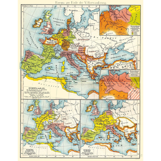 Historic Map - Europe End Migrations - Putzgers 1897 - 23 x 29.54 - Vintage Wall Art