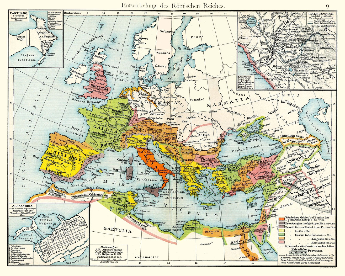 Historic Map - Roman Rule Expansion Europe - Putzgers 1897 - 28.75 x 23 - Vintage Wall Art