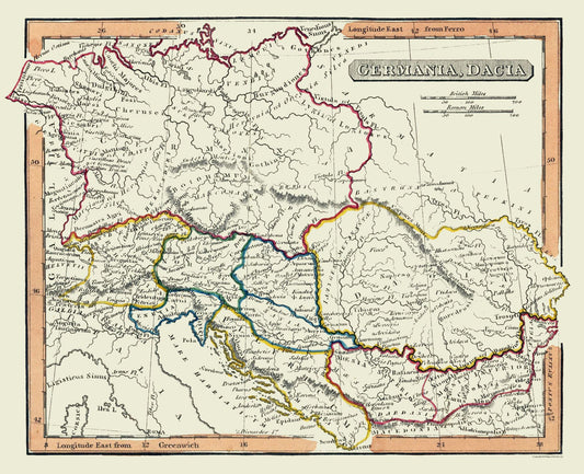 Historic Map - Europe Germania Dacia - Fenner 1830 - 28.30 x 23 - Vintage Wall Art