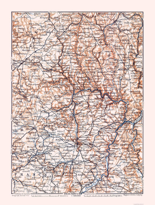 Historic Map - Luxemburg Belgium Germany France - Baedeker 1910 - 23 x 30.33 - Vintage Wall Art