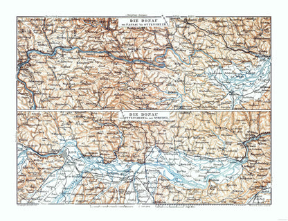 Historic Map - Danube River Germany Austria - Baedeker 1910 - 29.98 x 23 - Vintage Wall Art