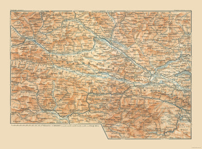 Historic Map - Austria Italy Gailthaler Alpen Region - Baedeker 1910 - 31.29 x 23 - Vintage Wall Art