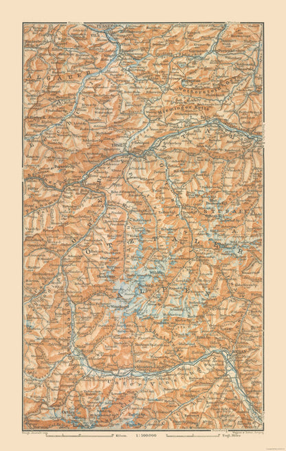 Historic Map - Germany Austria Italy Otztaler Alpen - Baedeker 1910 - 23 x 36.27 - Vintage Wall Art