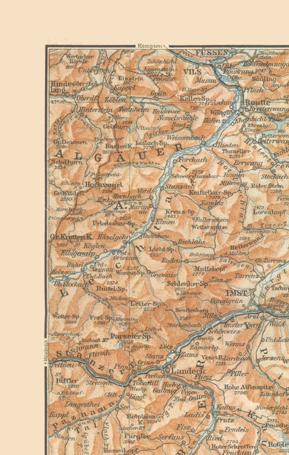 Historic Map - Germany Austria Italy Otztaler Alpen - Baedeker 1910 - 23 x 36.27 - Vintage Wall Art