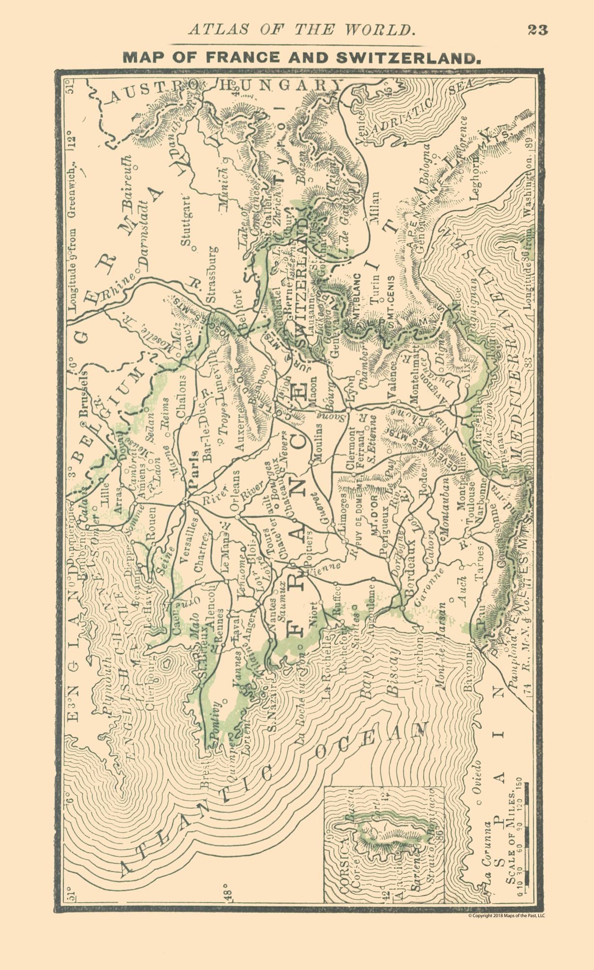 Historic Map - France Switzerland - Alden 1886 - 23 x 37.52 - Vintage Wall Art