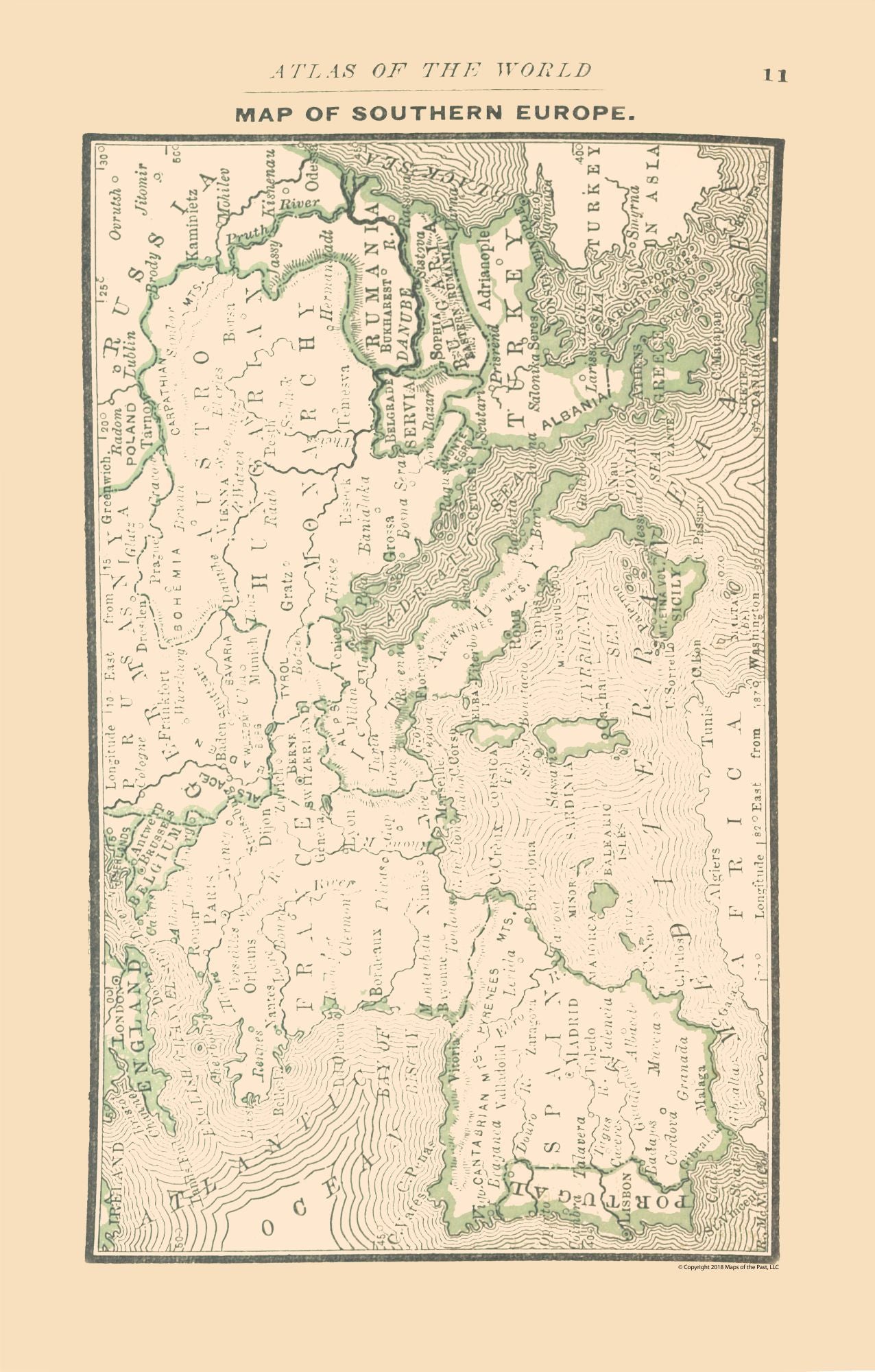 Historic Map - Southern Europe - Alden 1886 - 23 x 36.04 - Vintage Wall Art