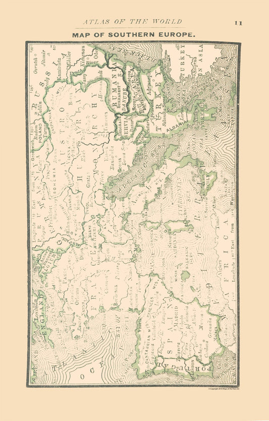 Historic Map - Southern Europe - Alden 1886 - 23 x 36.04 - Vintage Wall Art