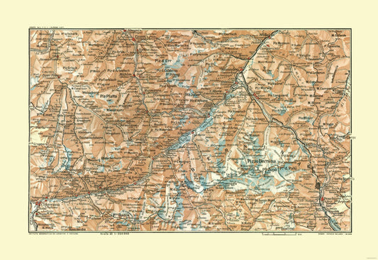 Historic Map - Pizzo Bernina Switzerland Italy - Guida D'Italia 1914 - 33.49 x 23 - Vintage Wall Art