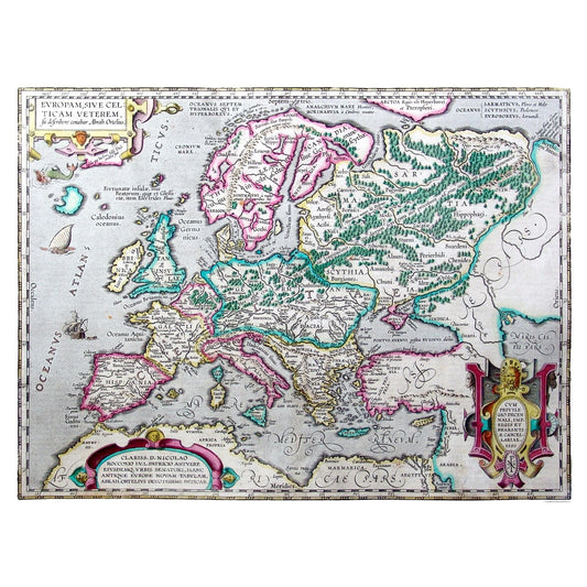 Historic Map - Europe Ancient - Ortelius 1595 - 30.18 x 23 - Vintage Wall Art