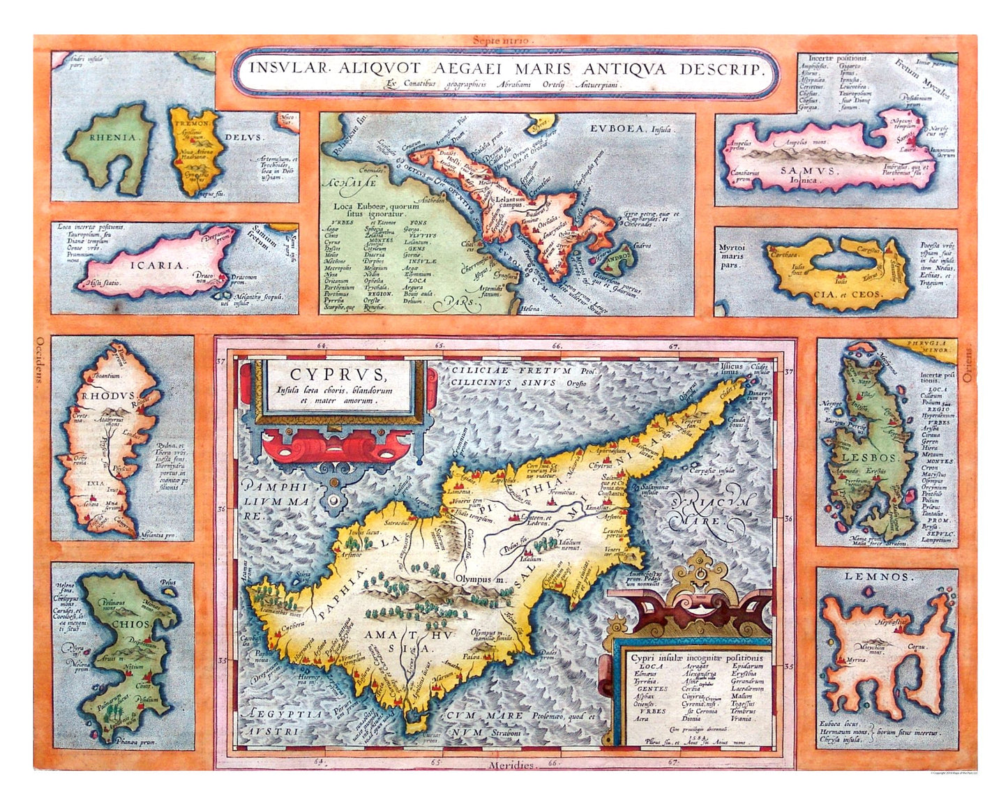 Historic Map - Europe Aegean Sea Islands - Ortelius 1570 - 29.03 x 23 - Vintage Wall Art