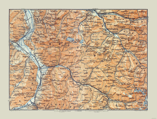 Historic Map - Switzerland Eastern Austria Southwest - Baedeker 1921 - 30.33 x 23 - Vintage Wall Art