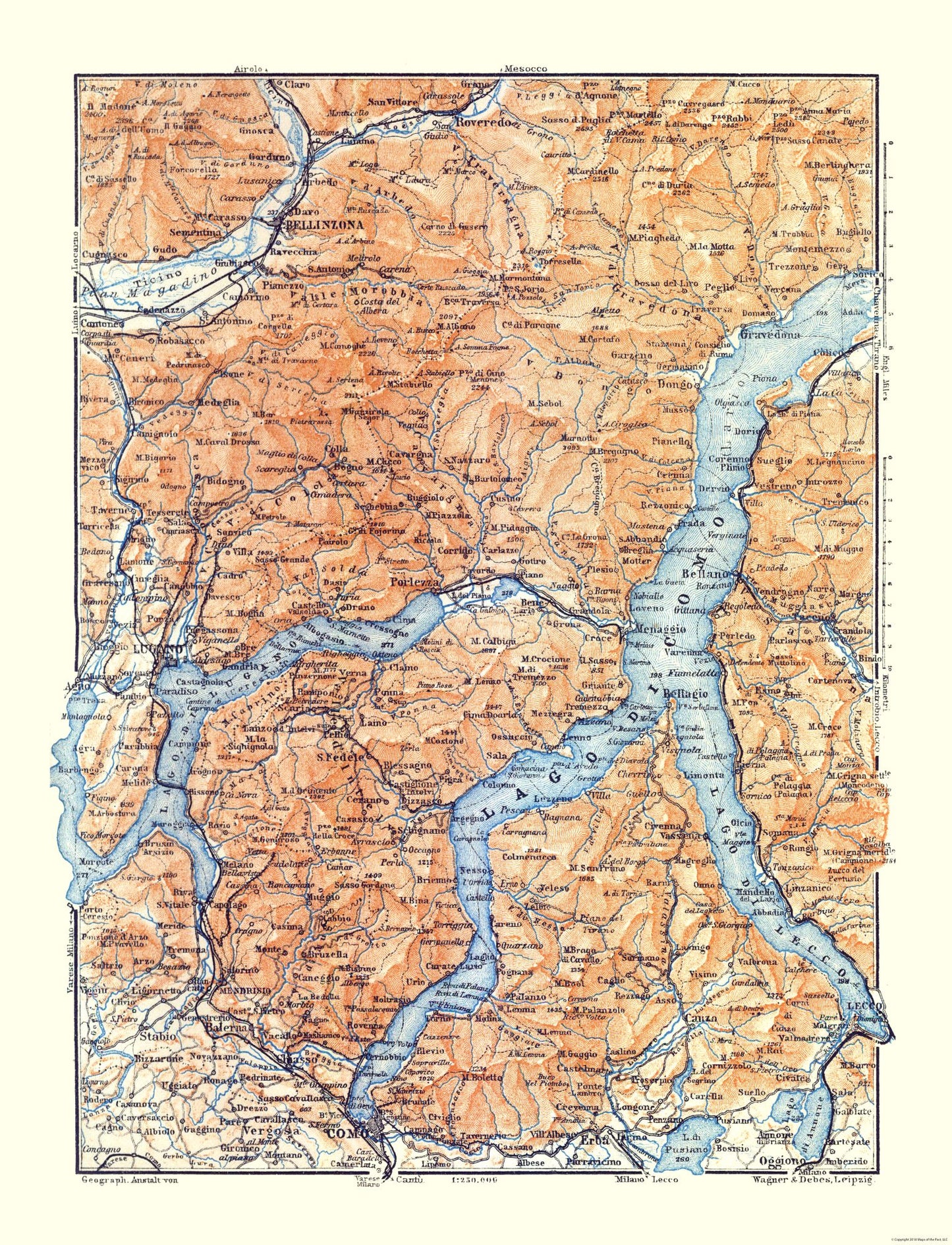 Historic Map - Lake Como Switzerland Italy - Baedeker 1921 - 23 x 30.06 - Vintage Wall Art