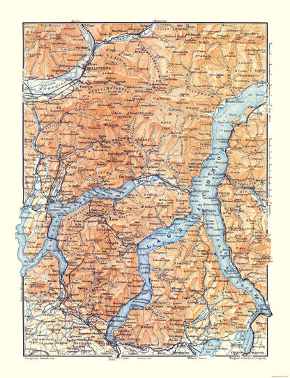 Historic Map - Lake Como Switzerland Italy - Baedeker 1921 - 23 x 30.06 - Vintage Wall Art