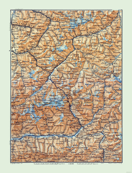 Historic Map - Ber Engadin Switzerland Italy - Baedeker 1921 - 23 x 30.13 - Vintage Wall Art