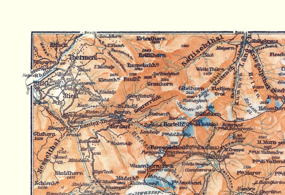 Historic Map - Val Divedro Switzerland Italy - Baedeker 1921 - 33.59 x 23 - Vintage Wall Art