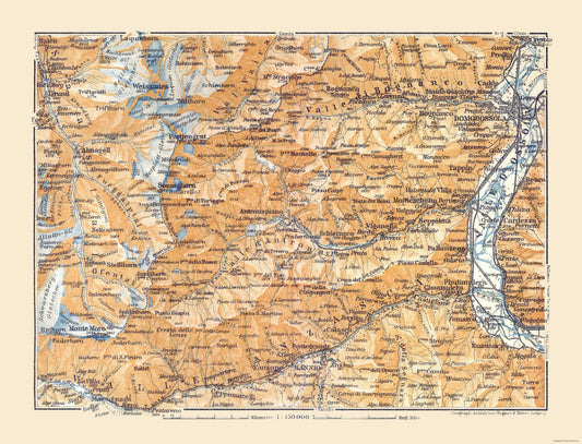 Historic Map - Switzerland Italy Border Alps - Baedeker 1921 - 30.10 x 23 - Vintage Wall Art