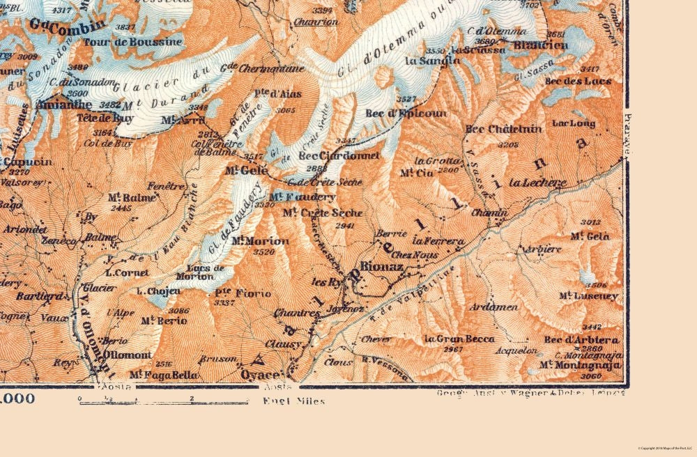Historic Map - Val d' Entremont Switzerland Italy - Baedeker 1921 - 35.04 x 23 - Vintage Wall Art