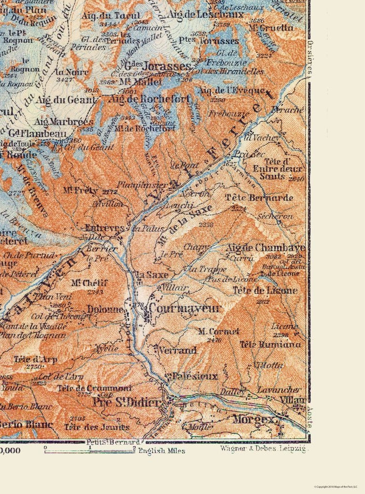 Historic Map - Vallee de Chamonix France Italy - Baedeker 1921 - 23 x 31.12 - Vintage Wall Art