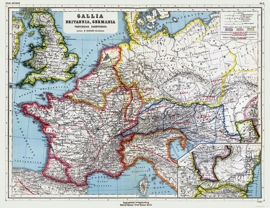 Historic Map - Gallia Britannia Germania Europe - Kiepert 1903 - 29.91 x 23 - Vintage Wall Art