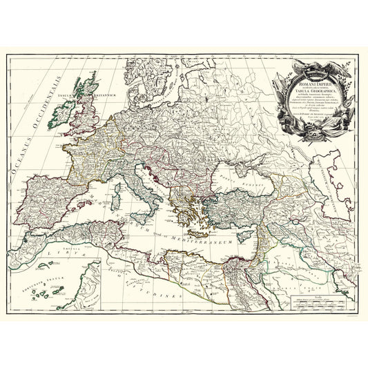 Historic Map - Roman Empire Europe - Vaugondy 1757 - 32.83 x 23 - Vintage Wall Art