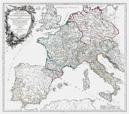 Historic Map - Europe Charlemagne Empire - Vaugondy 1757 - 26.12 x 23 - Vintage Wall Art