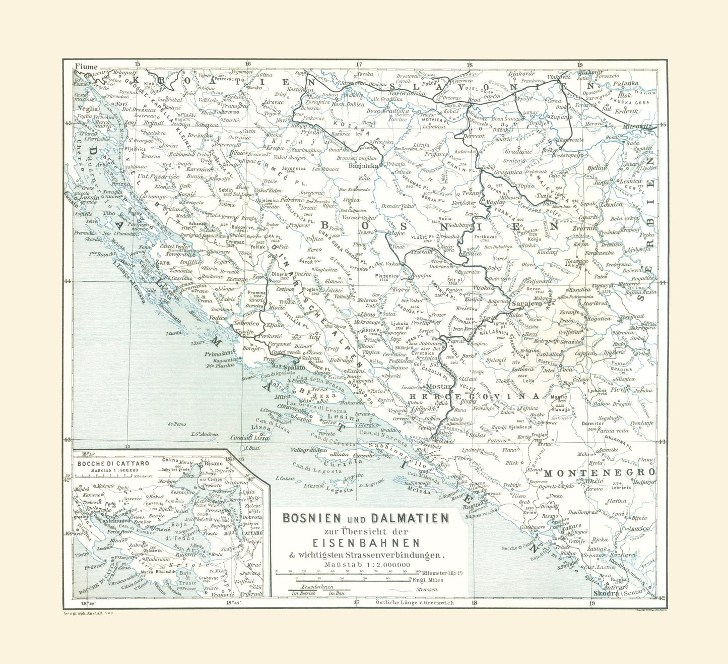 Historic Map - Europe Bosnia Dalmatia - Baedeker 1896 - 25.23 x 23 - Vintage Wall Art